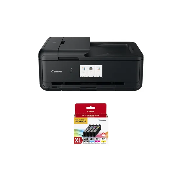 Canon Pixma TS9520a Wireless All-in-One Inkjet Printer with CLI-281 XL 4-Color Ink Tank Value Pack Kit (Black)