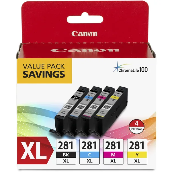 Canon Pixma TS9520a Wireless All-in-One Inkjet Printer with CLI-281 XL 4-Color Ink Tank Value Pack Kit (Black)