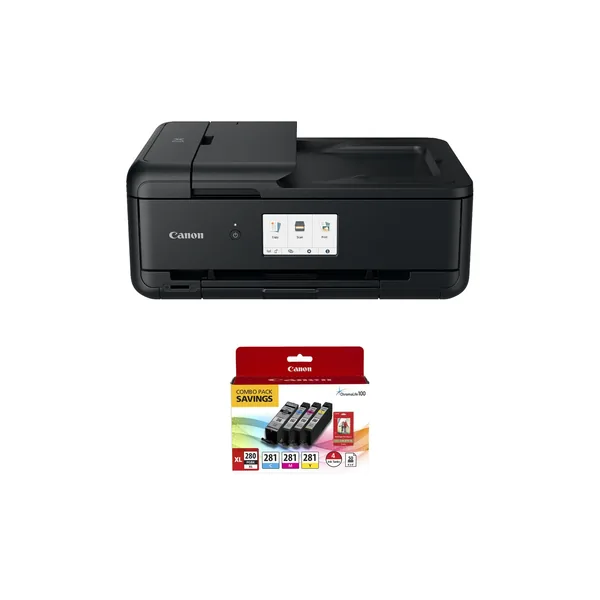 Canon Pixma TS9520a Wireless All-in-One Inkjet Printer with PGI-280 XL/CLI-281 4-Color Ink Tank Combo Pack and 4 x 6″ Photo Paper Kit (Black)