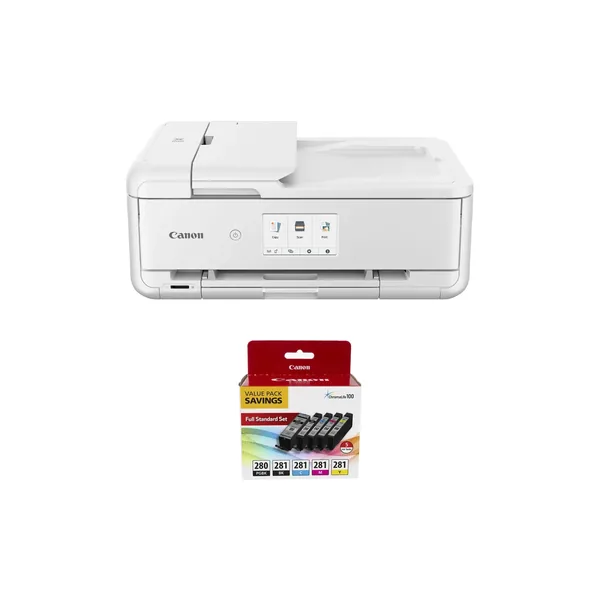 Canon Pixma TS9521Ca Wireless All-in-One Inkjet Printer (White) with PGI-280/CLI-281 5-Color Kit