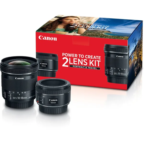 Kit de 2 lentes Canon para retratos y viajes con lentes de 50 mm f/1.8 y 10-18 mm f/4.5-5.6