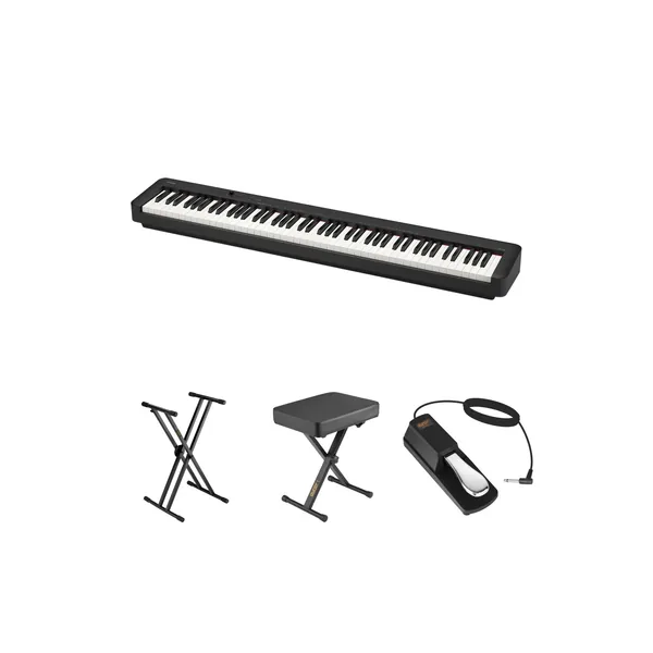 Casio CDP-S160 Kit de piano digital portátil de cuerpo delgado de 88 teclas con soporte, banco y pedal (negro)