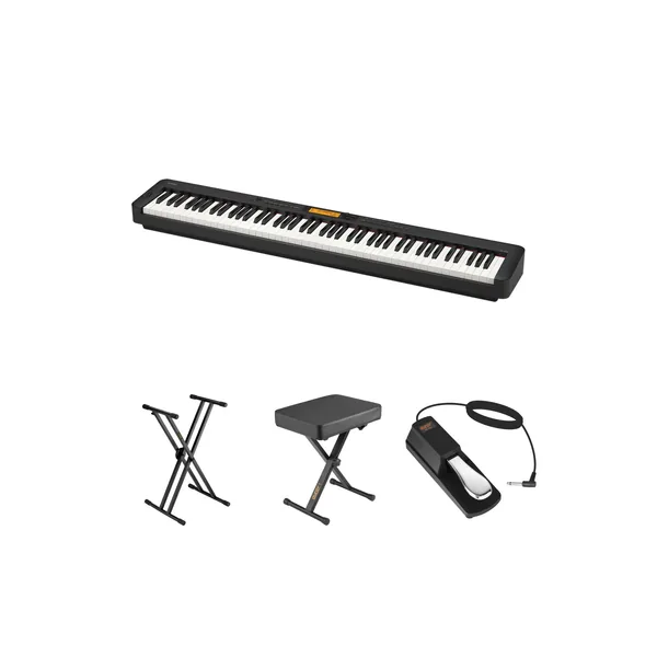 Casio CDP-S360 Kit de piano digital portátil de cuerpo delgado de 88 teclas con soporte, banco y pedal (negro)