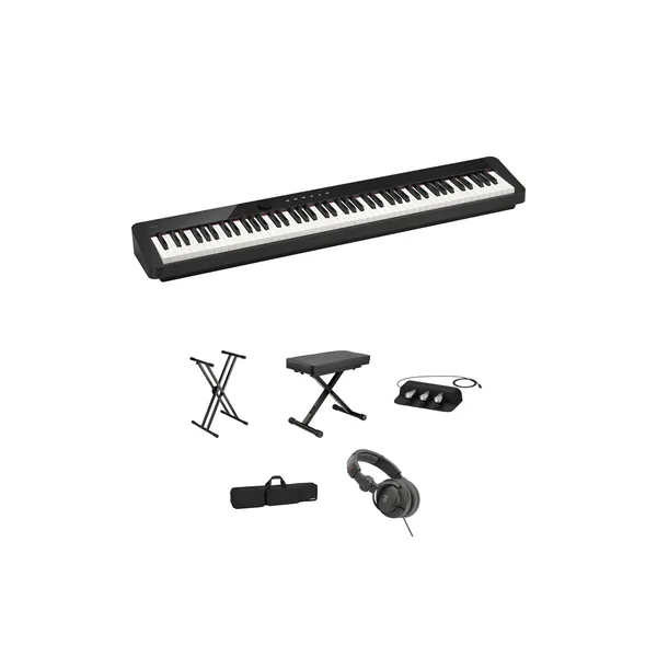 Casio Privia PX-S1100 Kit de piano digital de 88 teclas con soporte, banco, auriculares, pedal triple, estuche blando (negro)