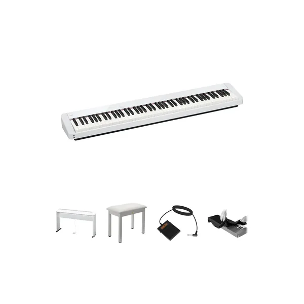 Casio Privia PX-S1100 Piano digital de 88 teclas con soporte, banco, auriculares y pedal (blanco)