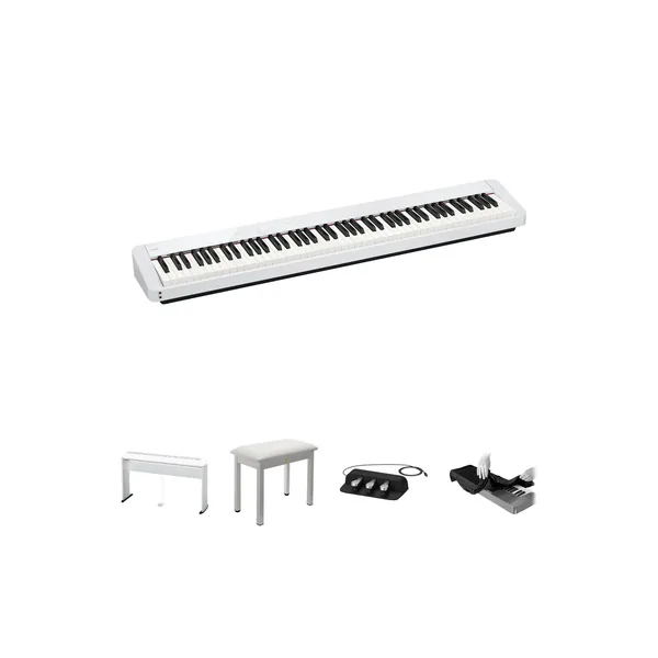 Casio Privia PX-S1100 Piano digital de 88 teclas con soporte, banco, auriculares, triple pedal (blanco)