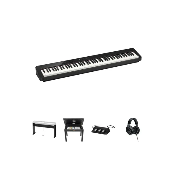 Casio Privia PX-S5000 Kit de piano digital portátil de 88 teclas con soporte, banco, unidad de 3 pedales y auriculares (negro)
