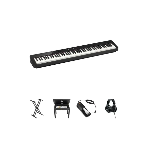 Casio Privia PX-S5000 Kit de piano digital portátil de 88 teclas con soporte X, banco, pedal y auriculares (negro)