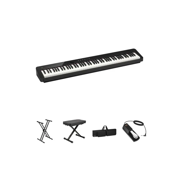 Casio Privia PX-S5000 Kit de piano digital portátil de 88 teclas con soporte X, banco X, pedal y estuche de transporte (negro)