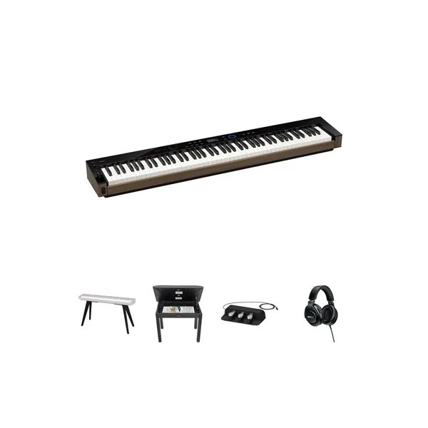 Casio Privia PX-S6000 Kit de piano digital portátil de 88 teclas con soporte, banco, unidad de 3 pedales y auriculares (negro)
