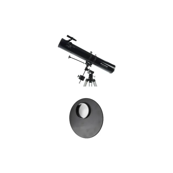 Celestron PowerSeeker 114EQ 114 mm f/8 Telescopio reflector y kit de filtro solar EclipSmart