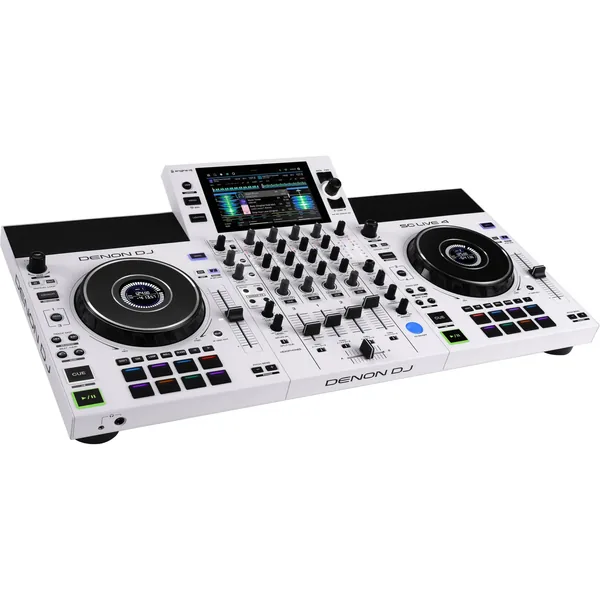 Denon DJ SC LIVE 4 Sistema de DJ independiente de 4 decks con pantalla táctil de 7″, parlantes incorporados y Wi-Fi (blanco)