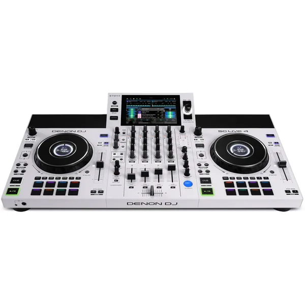 Denon DJ SC LIVE 4 Sistema de DJ independiente de 4 decks con pantalla táctil de 7″, parlantes incorporados y Wi-Fi (blanco)