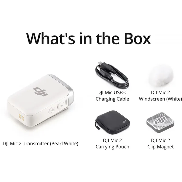 Transmisor/grabador de clip DJI Mic 2 con micrófono incorporado (2,4 GHz, blanco perla)