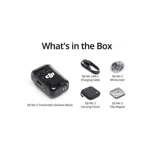 Transmisor/grabador de clip DJI Mic 2 con micrófono incorporado (2,4 GHz, negro sombra)