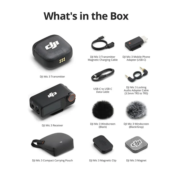 DJI Mic 3 Sistema/grabador de micrófono inalámbrico compacto para cámara y teléfono inteligente