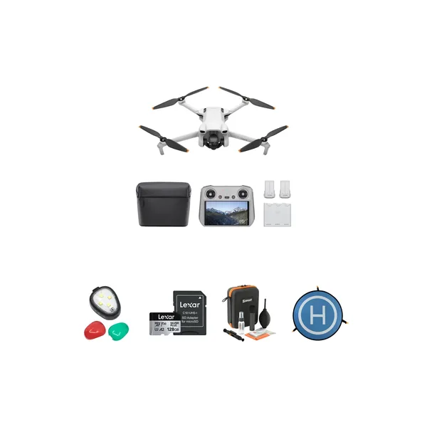 Drone DJI Mini 3 con control remoto DJI RC y kit de accesorios esenciales (Combo Fly More)