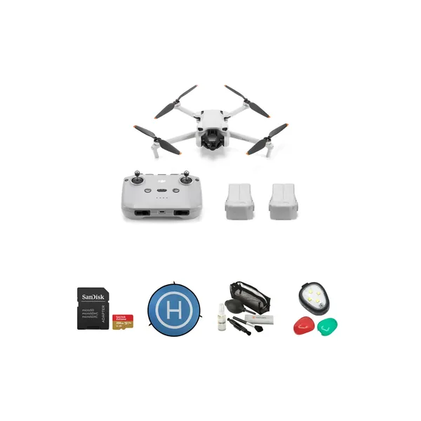 Drone DJI Mini 3 con control remoto RC-N1 y kit de memoria (Combo Fly More)