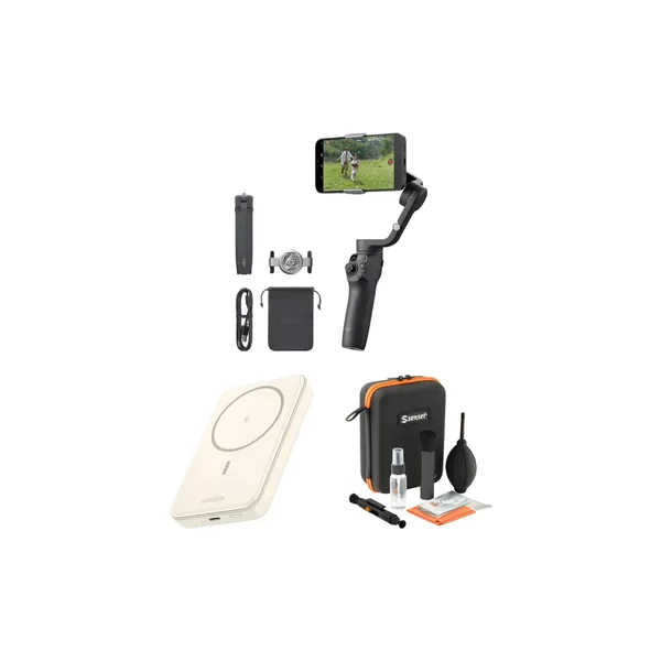 Gimbal para teléfono inteligente DJI Osmo Mobile 6 con banco de energía y kit de limpieza óptica (negro)