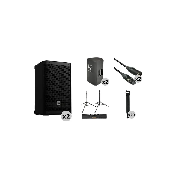 Electro-Voice ZLX-8P-G2 8″ 2-Way 1000W Powered Loudspeaker Kit with Covers, Stands, Bag, and Cables (Pair)