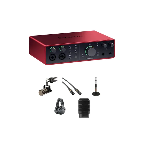 Interfaz de audio/MIDI Focusrite Scarlett 16i16 USB-C con kit de podcasting para una persona (4.ª generación)