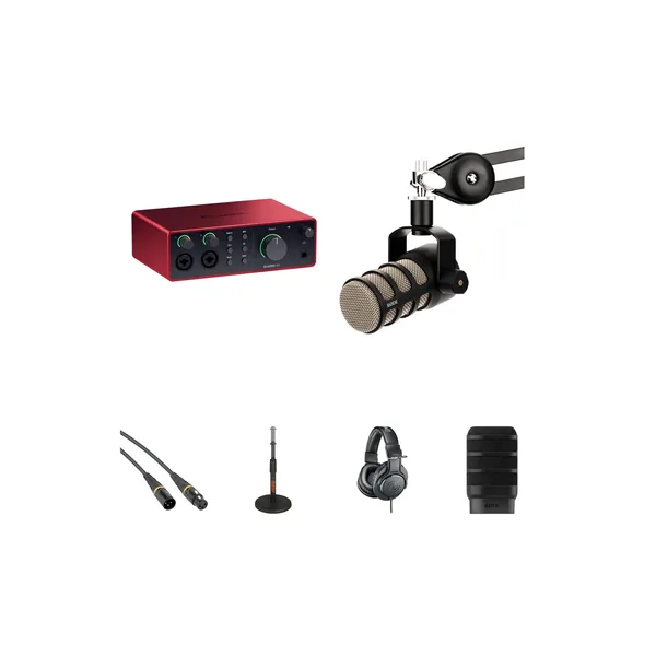Kit de podcasting para una sola persona con interfaz de audio/MIDI Focusrite Scarlett 4i4 USB-C (4.ª generación)