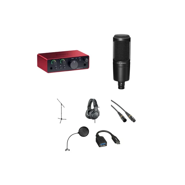 Kit de interfaz de audio Focusrite Scarlett Solo USB-C (4.ª generación) con micrófono Audio-Technica AT2020