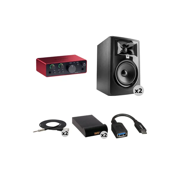 Kit de interfaz de audio Focusrite Scarlett Solo USB-C (4.ª generación) con altavoces JBL 305P MkII