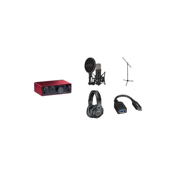 Kit de inicio RODE de interfaz de audio USB-C Focusrite Scarlett Solo (4.a generación)