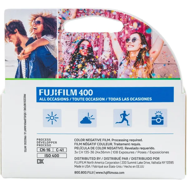 Película negativa de color FUJIFILM 400 (paquete de 3, rollo de película de 35 mm, 36 exposiciones)