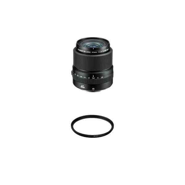 Lente FUJIFILM GF 45 mm f/2.8 R WR con kit de filtro UV