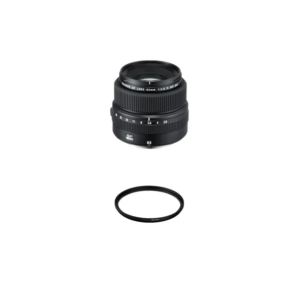 Lente FUJIFILM GF 63mm f/2.8 R WR con kit de filtro UV