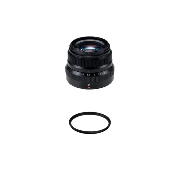 Lente FUJIFILM XF 35 mm f/2 R WR con kit de filtro UV (negro)