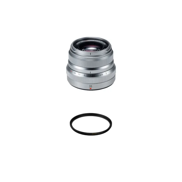 Lente FUJIFILM XF 35 mm f/2 R WR con kit de filtro UV (plateado)