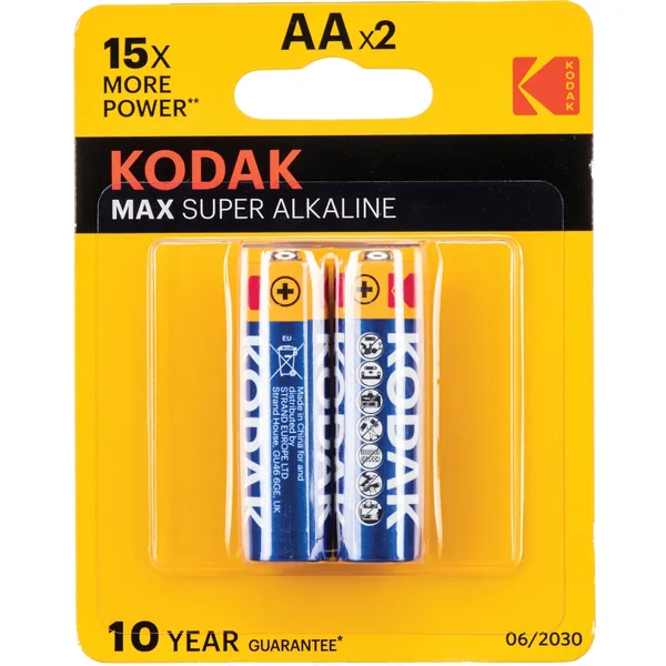 Pilas súper alcalinas Kodak MAX AA (1,5 V, 2800 mAh, paquete de 2)