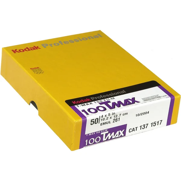 Película negativa Kodak Professional T-Max 100 en blanco y negro (4 x 5″, 50 hojas)