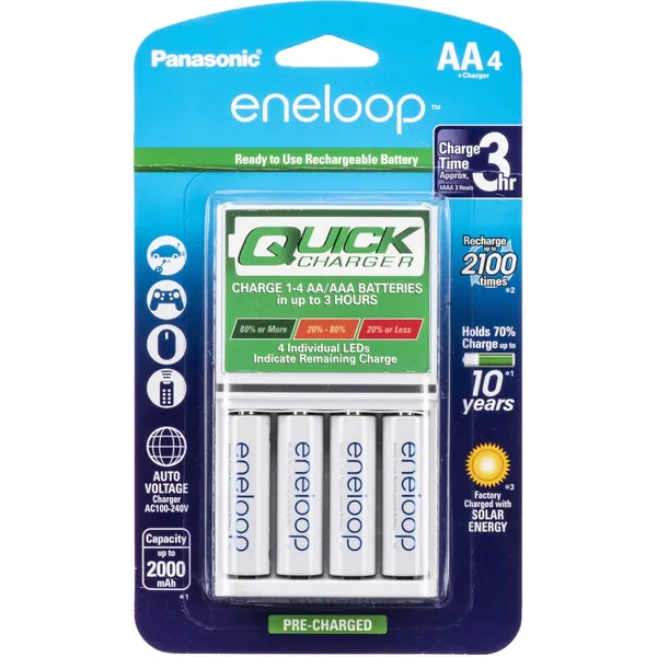 Pilas NiMH recargables Panasonic eneloop AA y cargador rápido individual