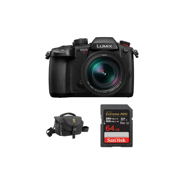 Cámara sin espejo Panasonic LUMIX GH5 II con lente de 12-60 mm y kit de accesorios