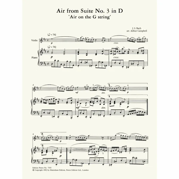 Edition Peters Bach Air D-Dur Violin/Piano