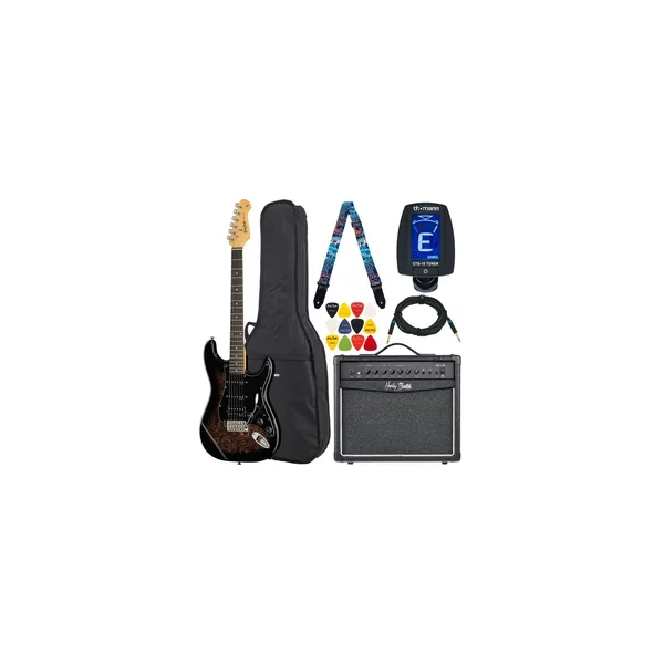 Harley Benton ST-70 Black Paisley Bundle
