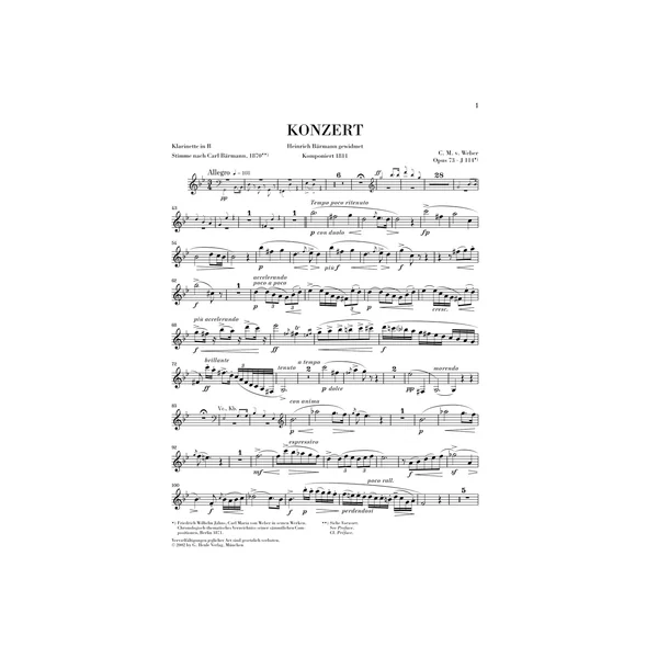Henle Verlag Weber Clarinet Concerto No.1